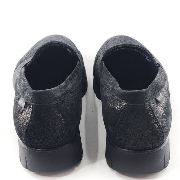 MEPHISTO Loriane Black Sparkly Leather Slip-On Loafers Wedge Heel - Picture 6 of 10